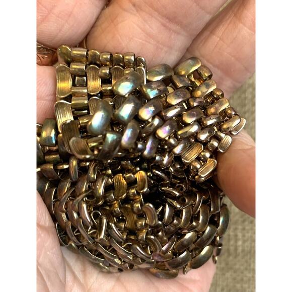 Vintage Tank Track Mesh Necklace 80s Gunmetal Iridescent Metal 18" Collar - Picture 6 of 10